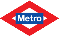 a metro logo with a blue square in the middle