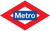 a metro logo with a blue square in the middle