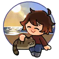 a pixel art drawing of a girl petting a cat