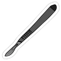 a cartoon drawing of a scalpel with a white background