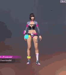 a woman is dancing in a video game while wearing a bikini .