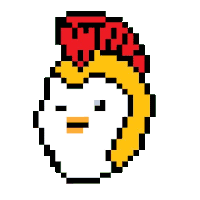 a pixel art illustration of a chicken with a red hat on its head .