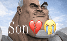 a cartoon of a man with a broken heart and the words son