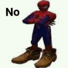 a picture of a spiderman wearing a pair of boots .