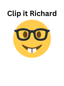 a smiley face with glasses and the words clip it richard