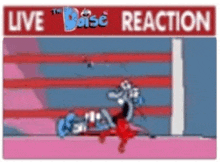 a cartoon of a dog laying in a boxing ring with the words `` live reaction '' written on it .