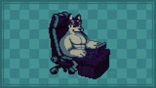 a pixel art of a wolf sitting in an office chair