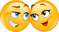 two smiley faces are looking at each other with one making an angry face