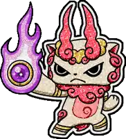 a cartoon character is holding a purple object and a fireball .