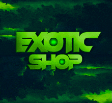 a green logo for exotic shop against a dark background