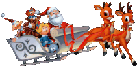 a cartoon drawing of santa claus in a sleigh pulled by two reindeer