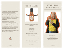 a brochure for stallion sub sauce shows a woman holding a bottle of sauce