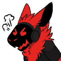 a cartoon drawing of a red and black furry animal