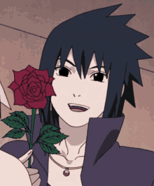 a cartoon character is holding a red rose in front of his face