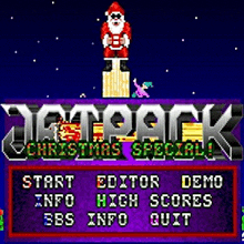 a video game called jetpack christmas special with santa claus on top of a tower