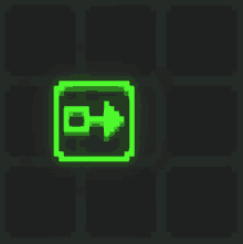 a green square with an arrow inside of it glows in the dark .