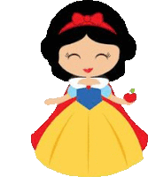 a little girl in a snow white dress is holding an apple in her hand .