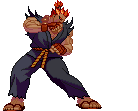 a pixel art of a fighter with a flame on his head