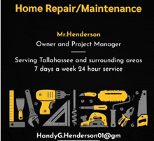 a flyer for home repair and maintenance by mr henderson