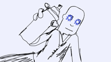 a black and white drawing of a man with a spray can in his hand