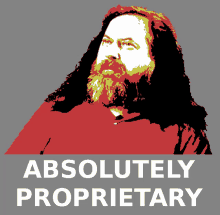 a poster of a man with long hair and the words " absolutely proprietary "