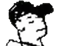 a pixel art drawing of a man with a black hat