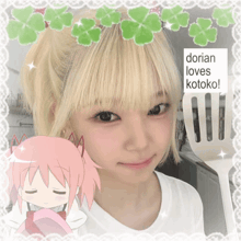 a picture of a girl with the words dorian loves kotoko on it