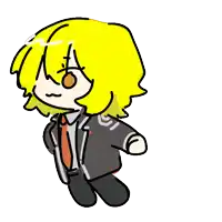 a drawing of a boy with yellow hair and a black suit and tie