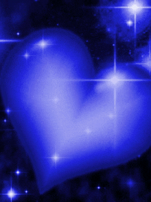 a blue heart is surrounded by stars on a black background