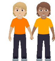 a cartoon illustration of two boys holding hands and smiling