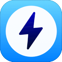 a blue and white app icon with a lightning bolt in the center