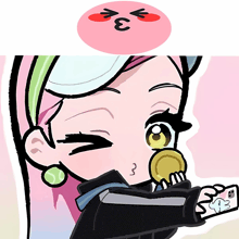 a cartoon drawing of a girl with a lollipop and a face that says 3
