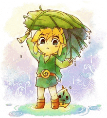 a drawing of a boy holding an umbrella