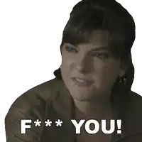 a woman is making a face and says f ** you