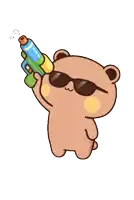 a cartoon bear wearing sunglasses is spraying water from a water gun