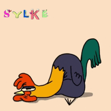 a cartoon of a chicken with sylke written on the bottom