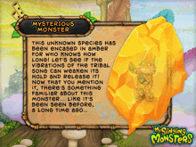 a poster for my singing monsters shows a monster in amber