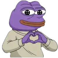 a purple frog making a heart shape with its hands