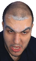 a close up of a man 's face with white powder on his head