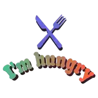 a fork and knife crossed over the word hungry