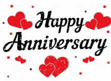 a sign that says happy anniversary with red hearts