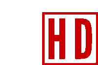 a red and white square with the letter hd inside of it