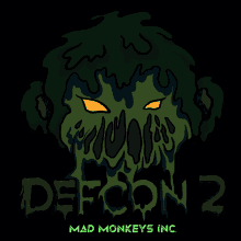 a logo for defcon 2 mad monkeys inc. with a green monster