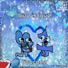 a picture of two cartoon characters with the words love is love fourone on it