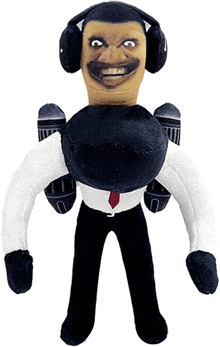 a stuffed toy of a man with headphones and a jetpack on his back