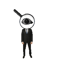 a man in a suit has a magnifying glass in front of his face