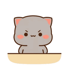 a cartoon cat is sitting on a table and looking angry .