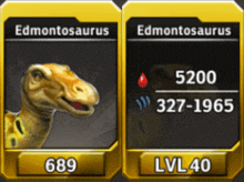 two cards for edmontosaurus and lvl40 are displayed