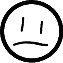 a black and white smiley face with a sad expression in a circle on a white background .