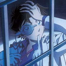 a cartoon of a man with a magnifying glass on his face